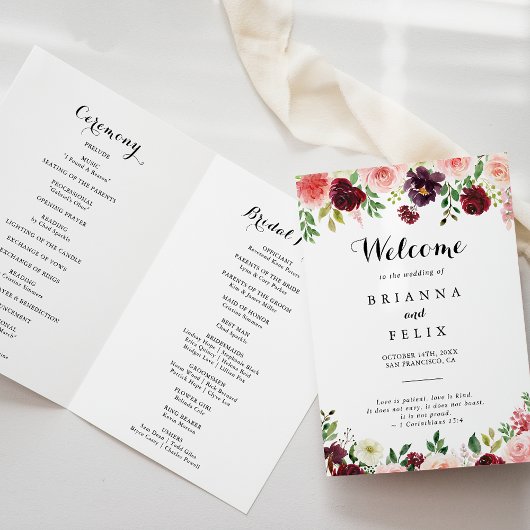 Programme Calligraphie florale du printemps moderne Mariage 
