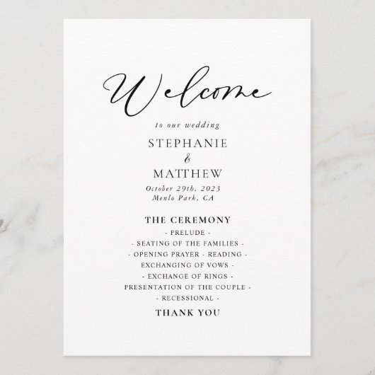 Programme Calligraphie Mariage noir et blanc (Devant)