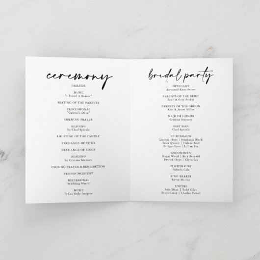 Programme Calligraphie Moderne Élégant Mariage plié (Intérieur)