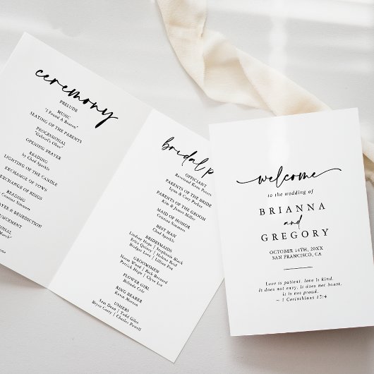 Programme Calligraphie Moderne Élégant Mariage plié