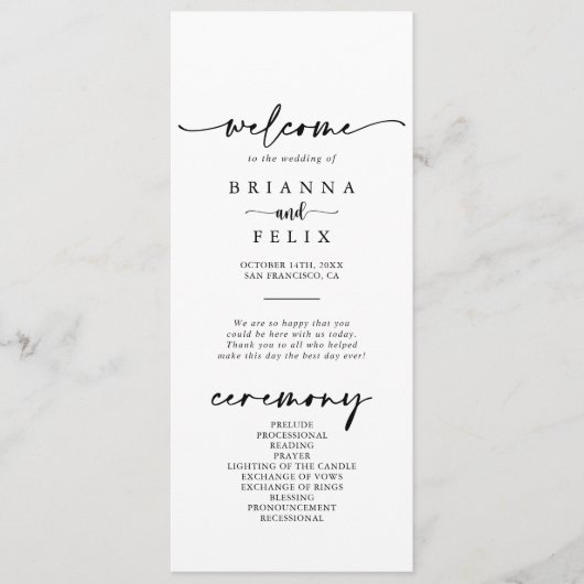 Programme Calligraphie Moderne Mariage élégant (Devant)