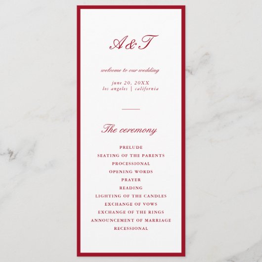 Programme Calligraphie moderne Mariage rouge (Devant)