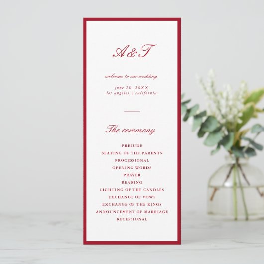 Programme Calligraphie moderne Mariage rouge (Debout devant)