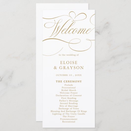 Programme Calligraphie moderne or intemporel et mariage blan (Devant / Derrière)