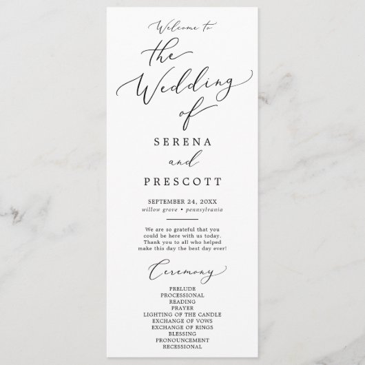 Programme Calligraphie Noire Délicate Le Mariage Du Programm (Devant)