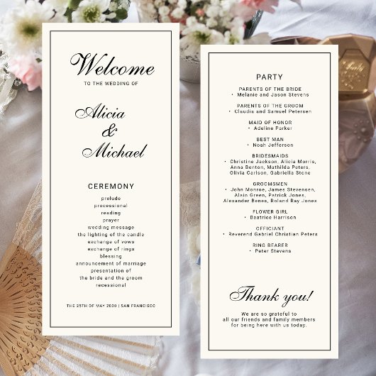 Programme Calligraphie noire élégante classique mariage ivoi