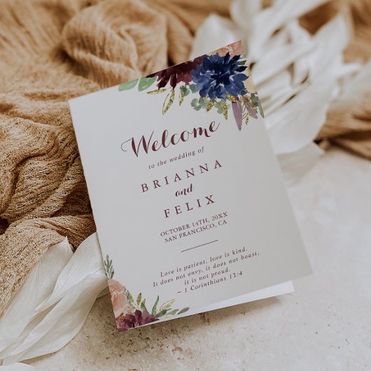 Programme Calligraphie Rustique Feuille or Mariage plié