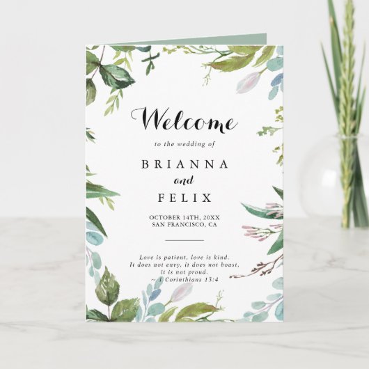 Programme Calligraphie tropicale verte Mariage plié (Devant)