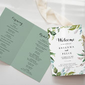 Programme Calligraphie tropicale verte Mariage plié