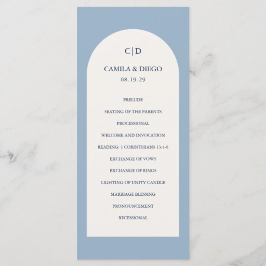 Programme Camila Dusty Blue Arch Mariage moderne (Devant)