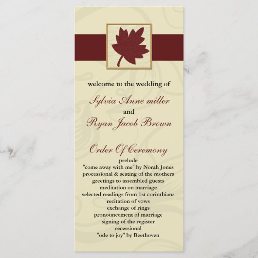 Programme canneberge automne automne automne mariage (Devant)