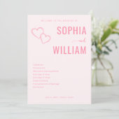 Programme Cartons d'invitation de mariage à cœur rose romant (Debout devant)
