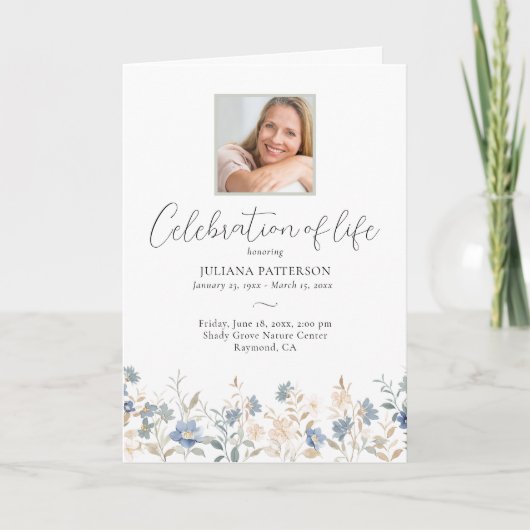 Programme Célébration de la vie Bleu Fleurs sauvages funérai (Devant)