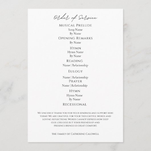 Programme Célébration de la vie de l'arc moderne Photo Funer (Dos)