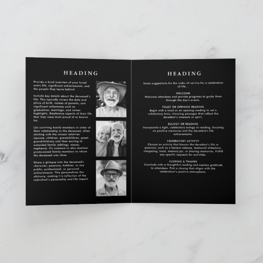 Programme Célébration de la vie Élégant Script 4-Photo Funér (Intérieur)