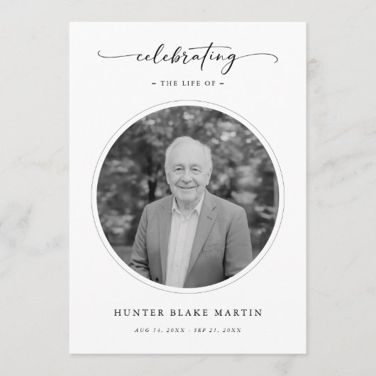 Programme Célébration de la vie funéraire Service commémorat (Devant)