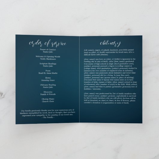 Programme Célébration de la vie Photo de bronze Funérailles  (Intérieur)