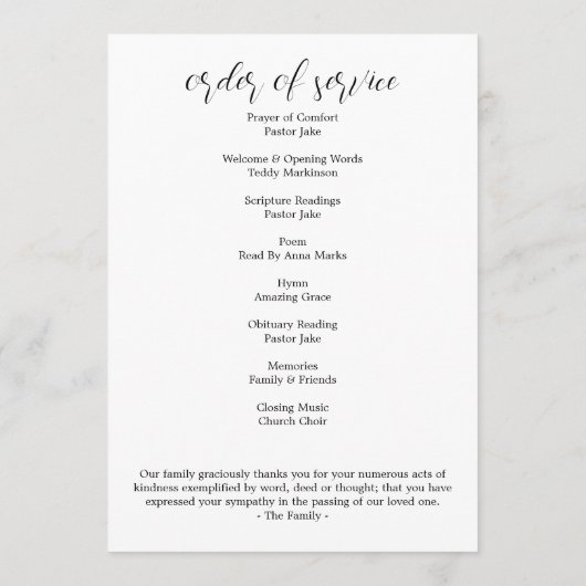 Programme Célébration de la vie Photo Simple funérailles com (Dos)