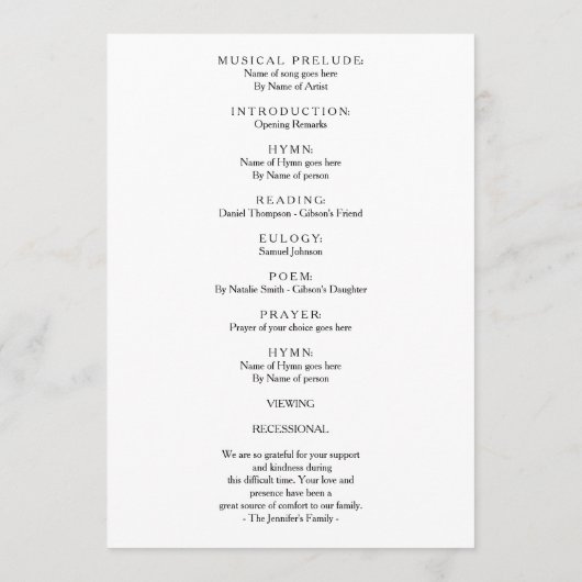 Programme Célébration moderne de la vie (Dos)