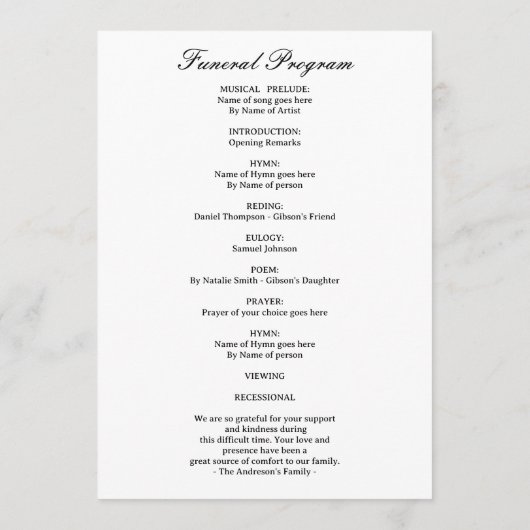 Programme Celebration of Life Programs – Forever In Our Hear (Dos)