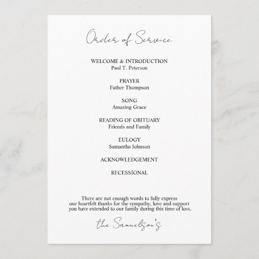 Programme Célébrer la vie Gold Order of Service Program (Dos)