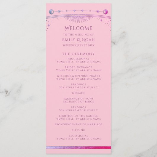Programme Céleste rose violet soleil Lune étoiles Mariage (Devant)