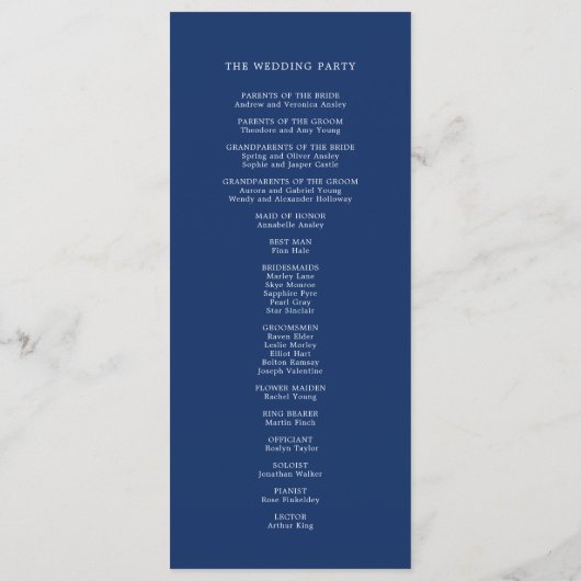 Programme Celestial Elegant Stars Navy Blue Wedding Flat (Dos)