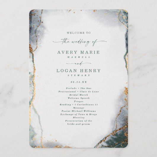 Programme Cérémonie Abstraite de Mariage vert Eucalyptus (Devant)