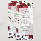 Programme Cérémonie Chic Burgundy Red Violet Floral Mariage (Devant / Derrière)
