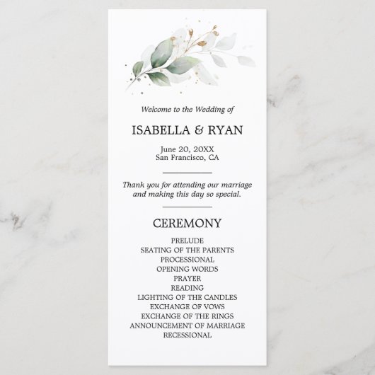 Programme Cérémonie de l'or vert des Feuilles du Foliage bot (Devant)