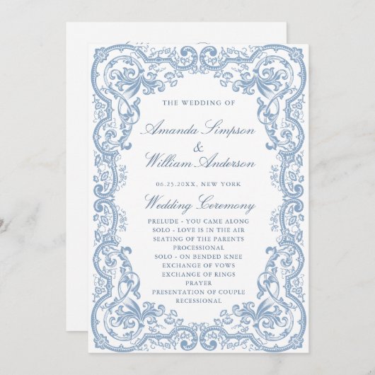 Programme Cérémonie de l'Ornat Dusty Blue Mariage (Devant / Derrière)