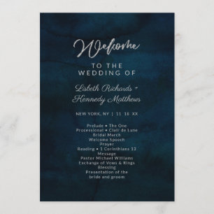 Programme Cérémonie de mariage à l'aquarelle bleu foncé Navy