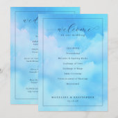 Programme Cérémonie de mariage à l'aquarelle bleu sérénité (Devant / Derrière)