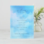 Programme Cérémonie de mariage à l'aquarelle bleu sérénité (Debout devant)