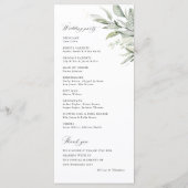Programme Cérémonie de mariage à l'aquarelle botanique vert (Dos)