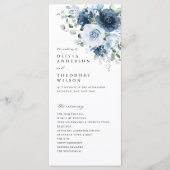 Programme Cérémonie de mariage à l'aquarelle florale bleu po (Devant)