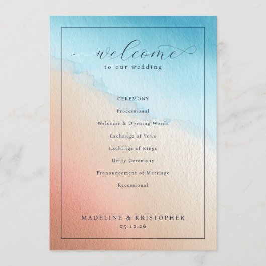 Programme Cérémonie de mariage à l'aquarelle sereine (Devant)