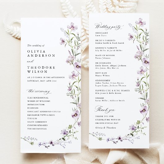 Programme Cérémonie de mariage aux fleurs sauvages de lavand