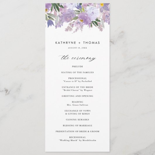 Programme Cérémonie de mariage aux fleurs violettes poussiér (Devant)