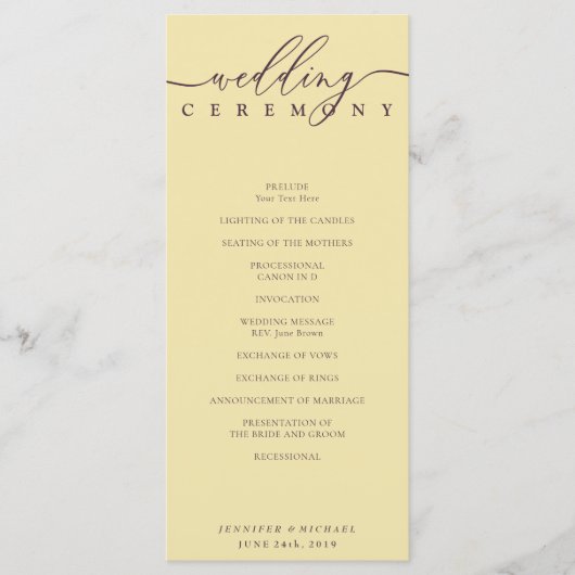 Programme Cérémonie de mariage avec scénario minimal de figu (Devant)