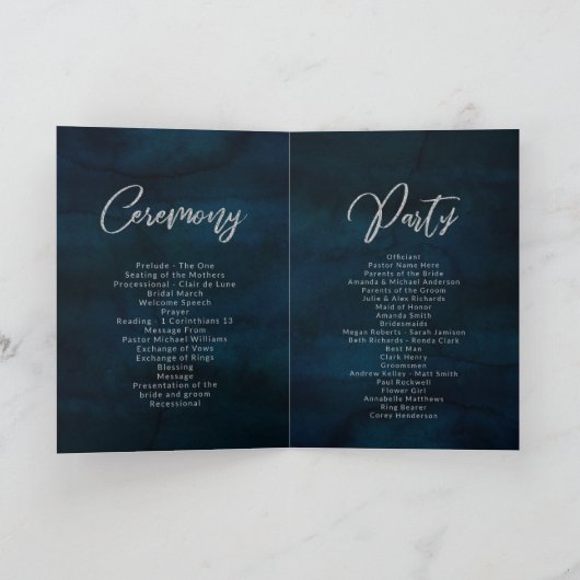 Programme Cérémonie de mariage bleu-foncé d'aquarelle de (Intérieur)
