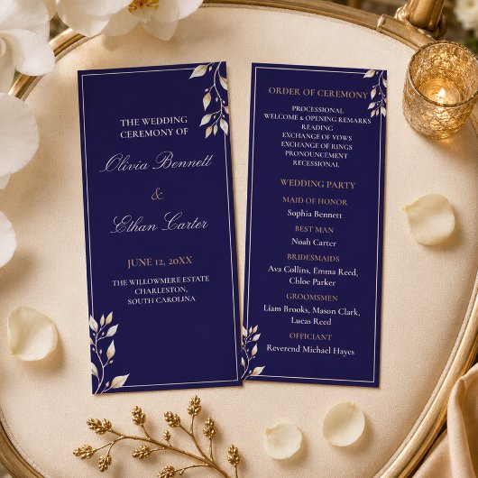 Programme Cérémonie de mariage botanique élégante avec du bl