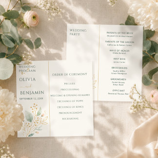 Programme Cérémonie de mariage botanique élégante vert sauge