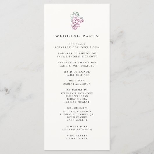 Programme Cérémonie de Mariage campagnard du vin (Dos)