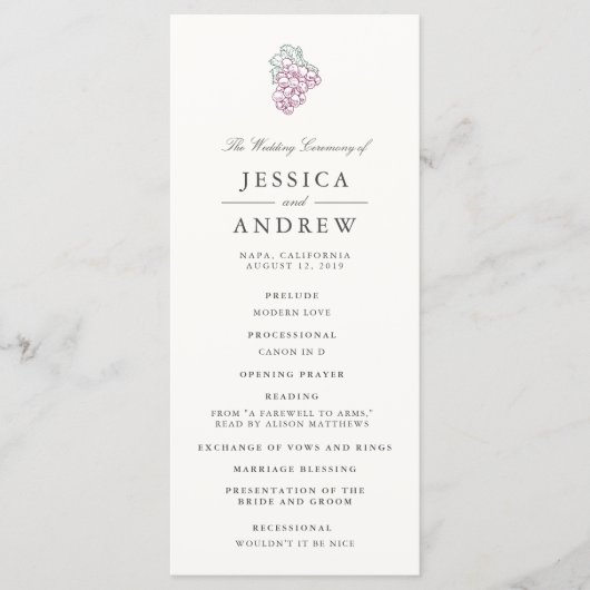 Programme Cérémonie de Mariage campagnard du vin (Devant)