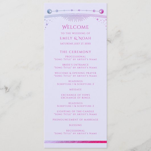 Programme Cérémonie de mariage céleste rose lavande (Devant)