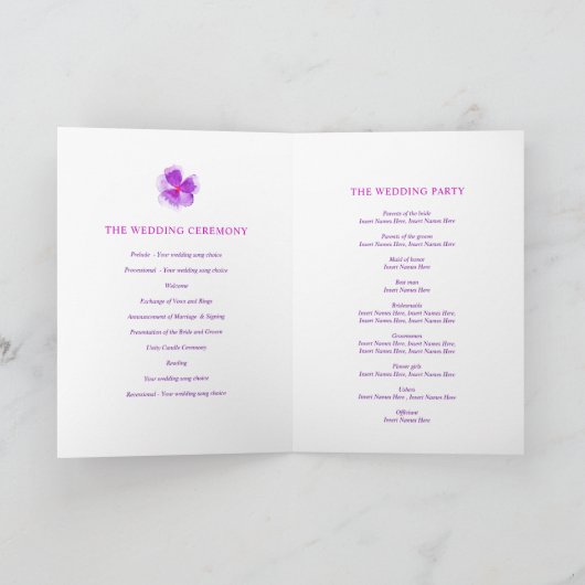 Programme Cérémonie de mariage d'aquarelle de l'art du panse (Intérieur)