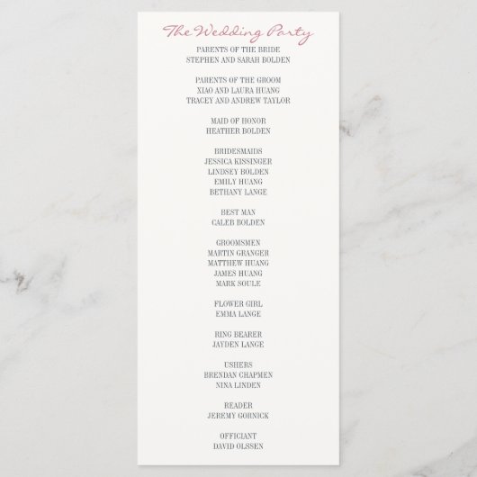 Programme Cérémonie de Mariage d'aquarelle de printemps douc (Dos)