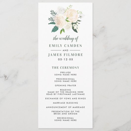 Programme Cérémonie de Mariage de bouquet flush et crème (Devant)