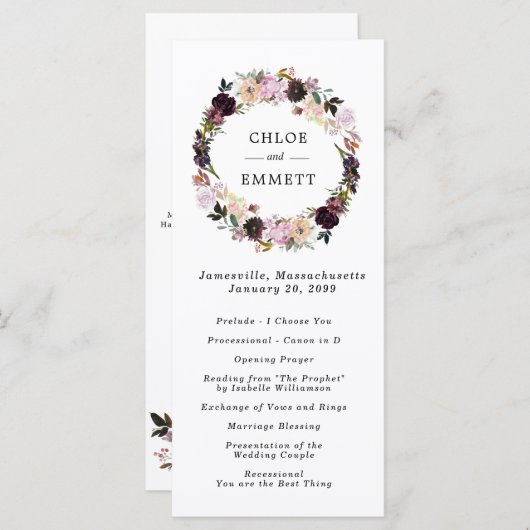 Programme Cérémonie de Mariage de couronnes florales violett (Devant / Derrière)